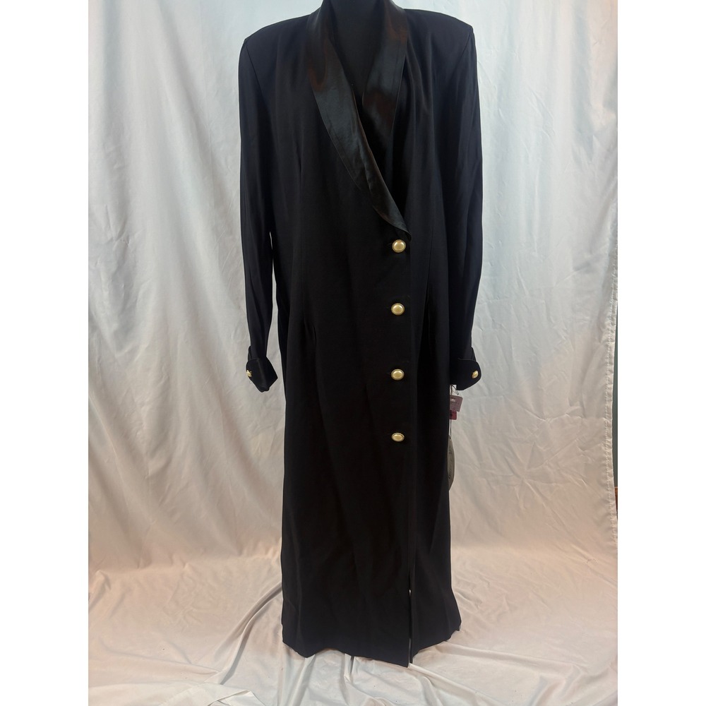 K Studio Vintage Black Tuxedo Duster Coat Satin Shawl Collar Maxi Jacket 20T NEW